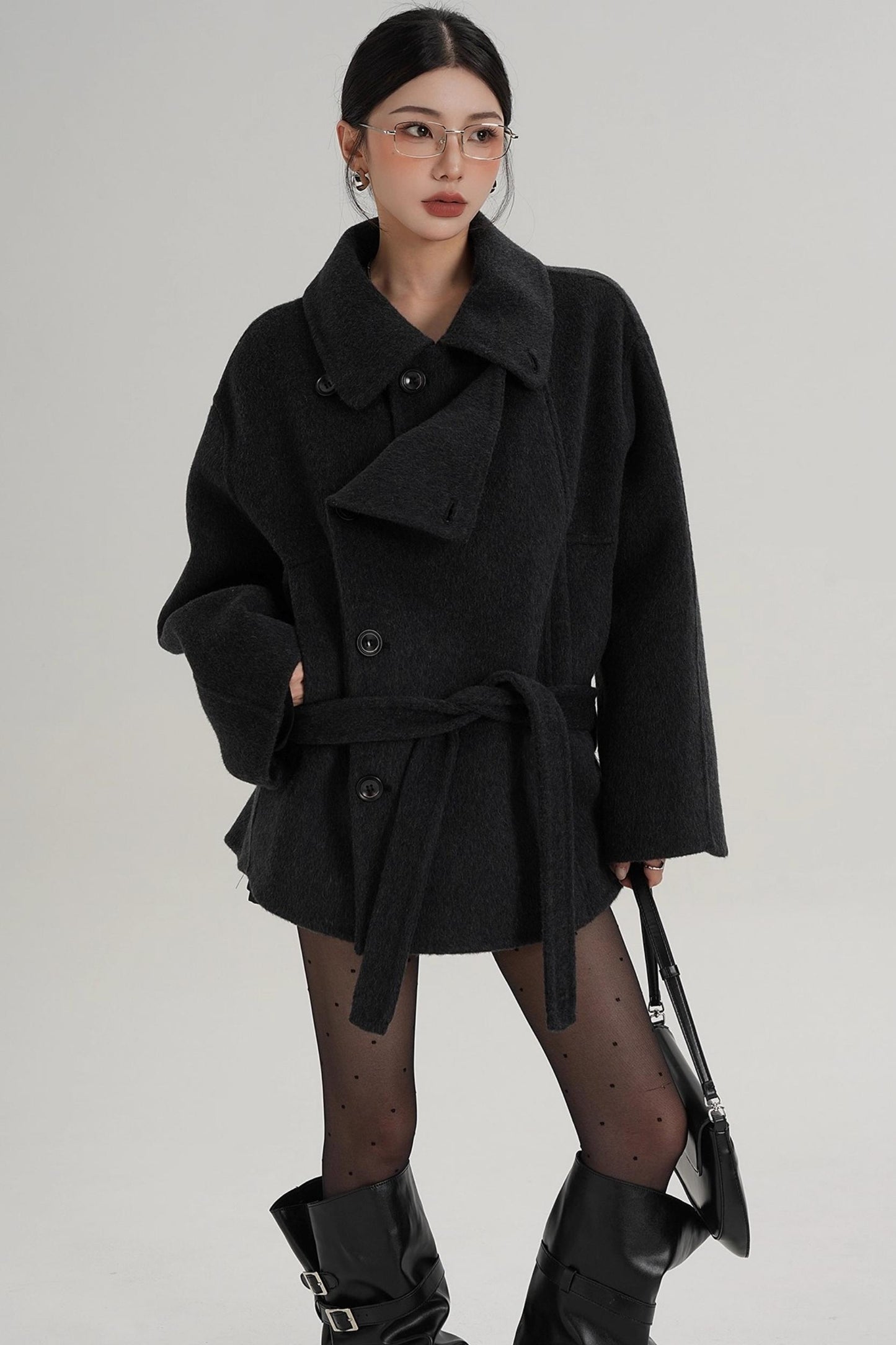 Elegant Woolen High-Waisted Coat