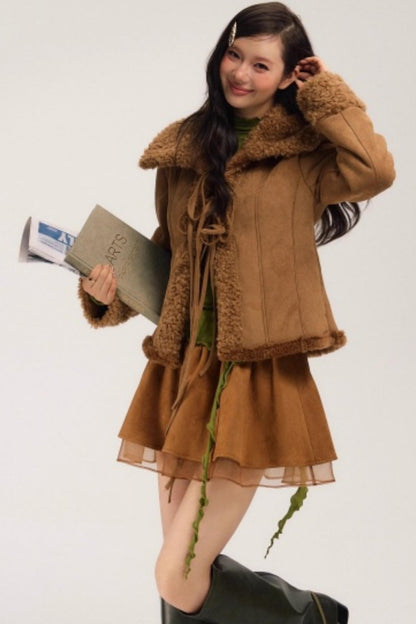 Fur-Lined Suede Winter Coat