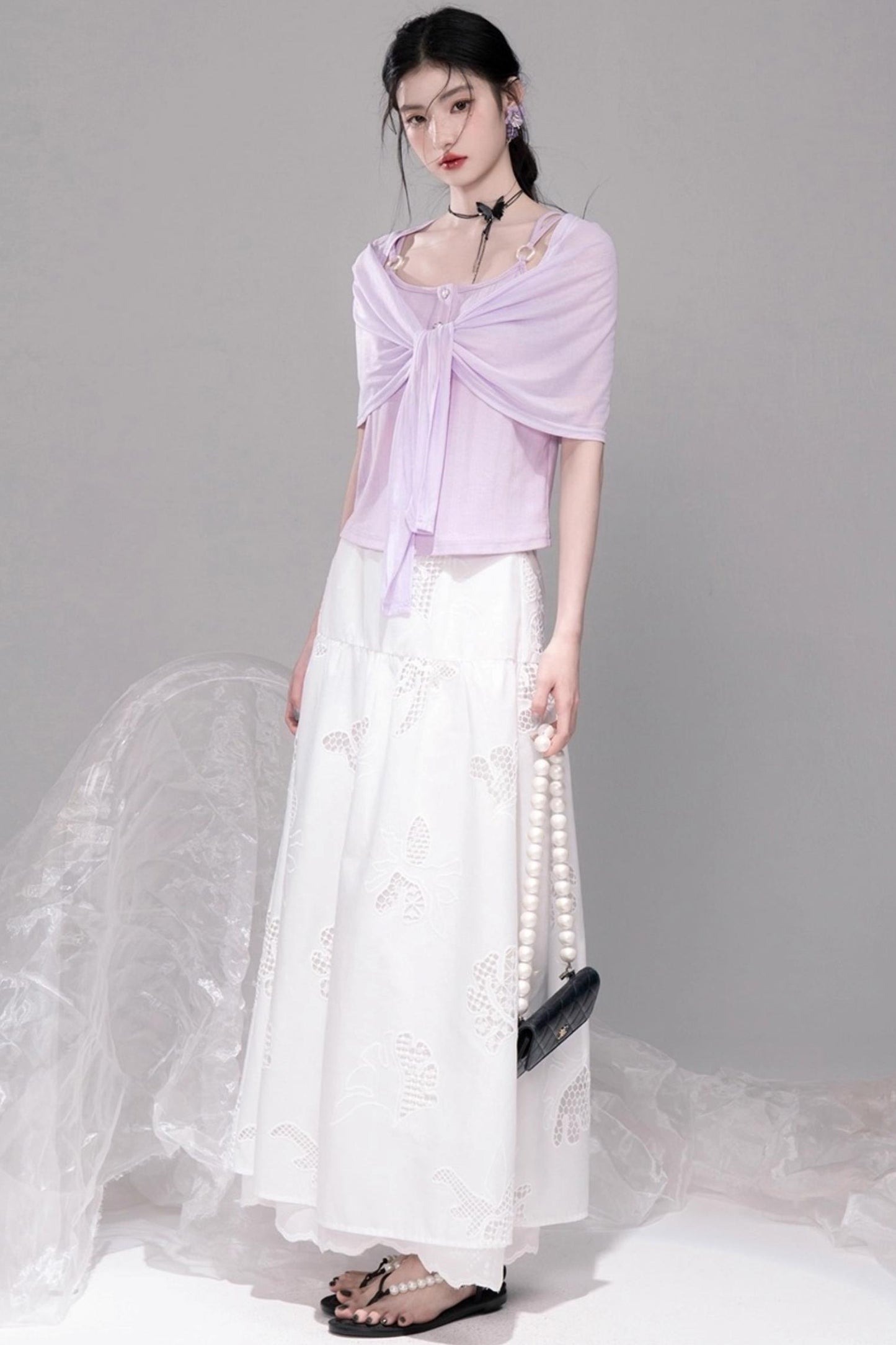 Cool Lily Purple Shawl With Vest Set