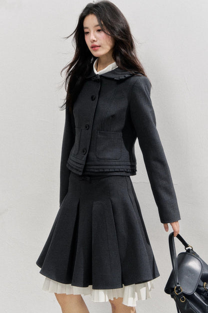 Lead Grey Preppy Blazer Skirt Set-Up