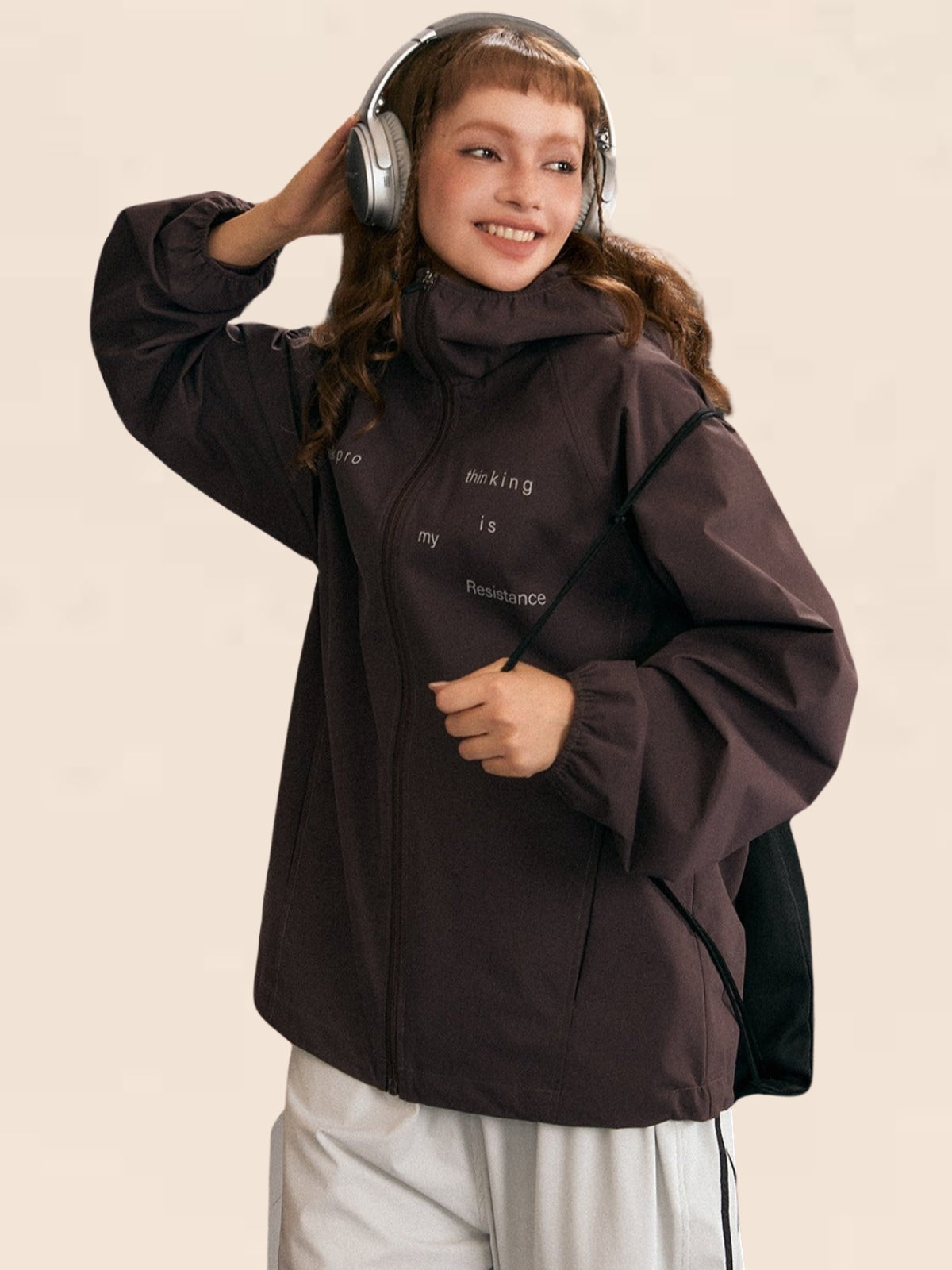 Zipper Loose Gray coffee Jacket