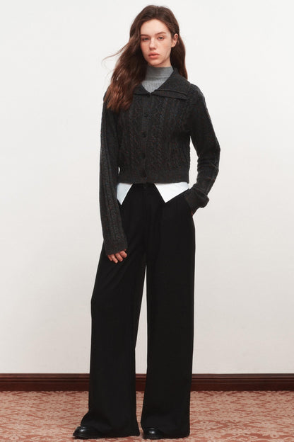 Gray Wide-Leg Suit Pants