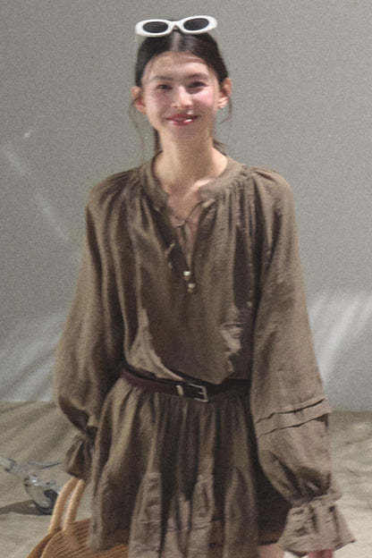 Relaxed Bubble Sleeve Skirt Set-Up