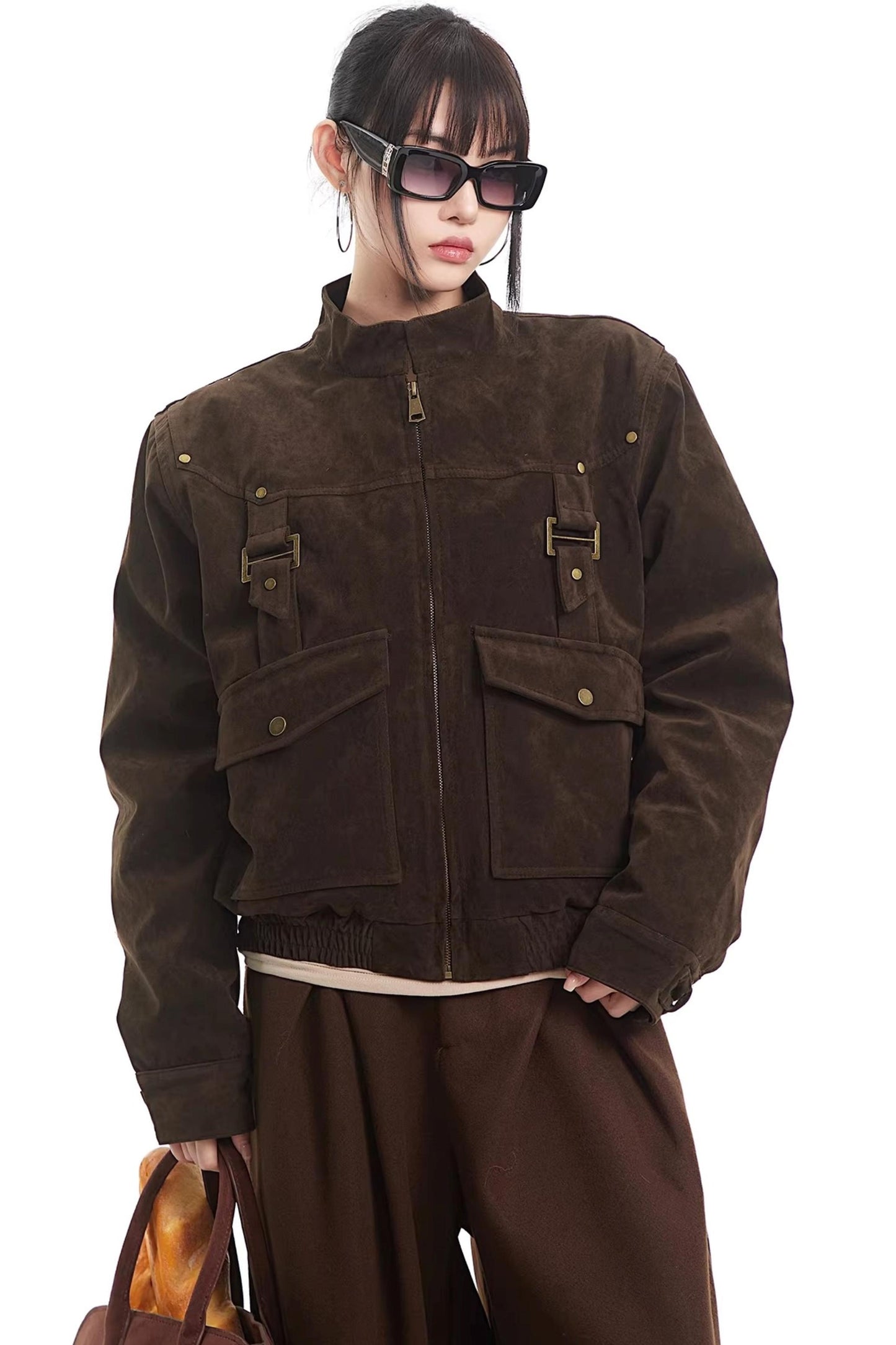 Retro Suede Stand-Up Collar Jacket