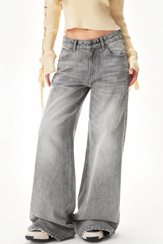 Light Gray Rhinestone Wide-Leg Pants