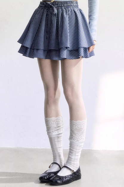 Blue Plaid Ruffled Skirt