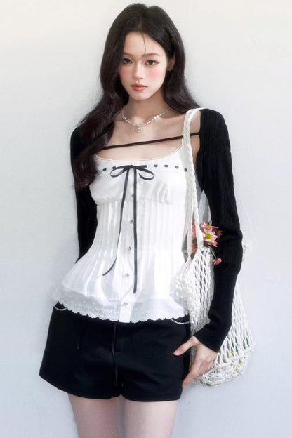 Black and White Ice Silk Two-Piece Set-Up