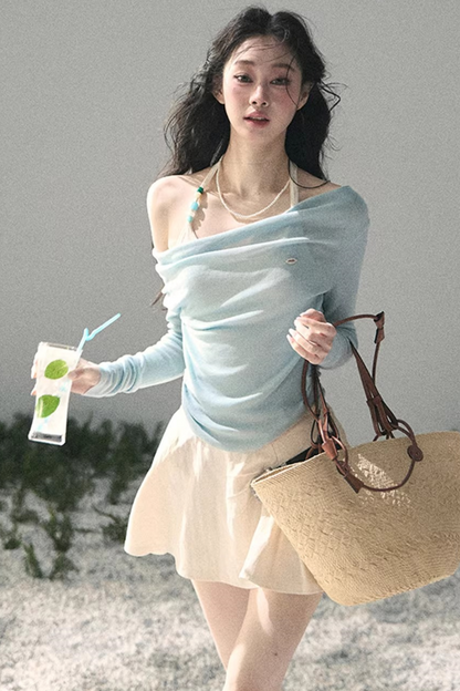 프로스티 숄더 홀터 탑