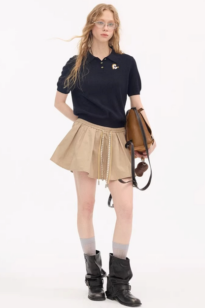 Elastic Tie-Up Puffy Skirt