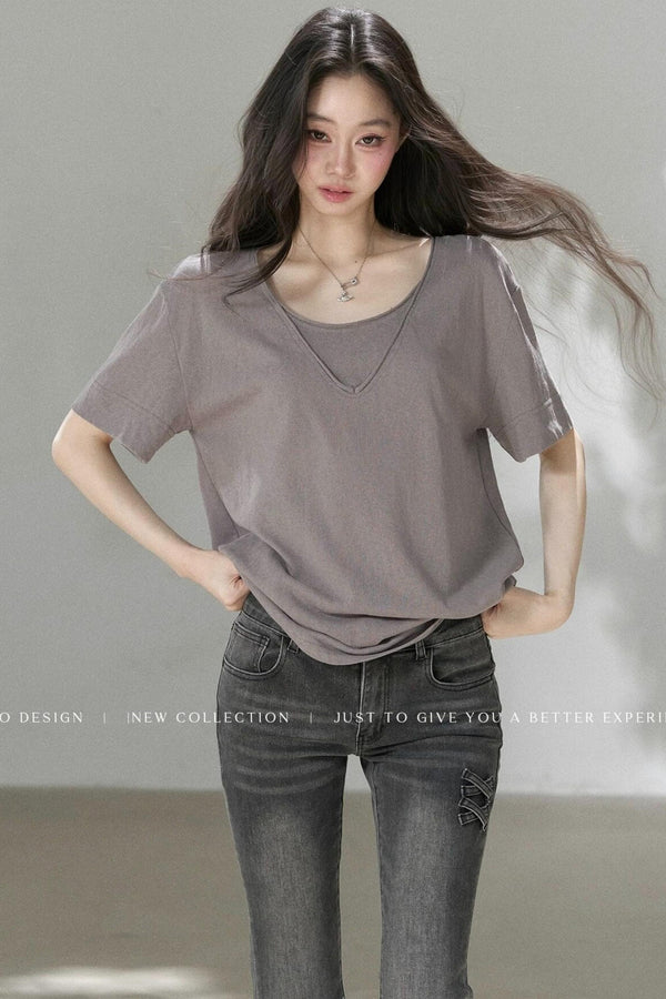 Layered-Look V-Neck Oversized Blouse