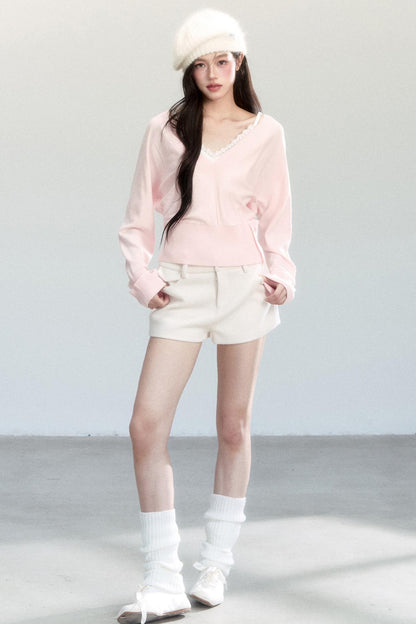 Lazy V-Neck Knit Top