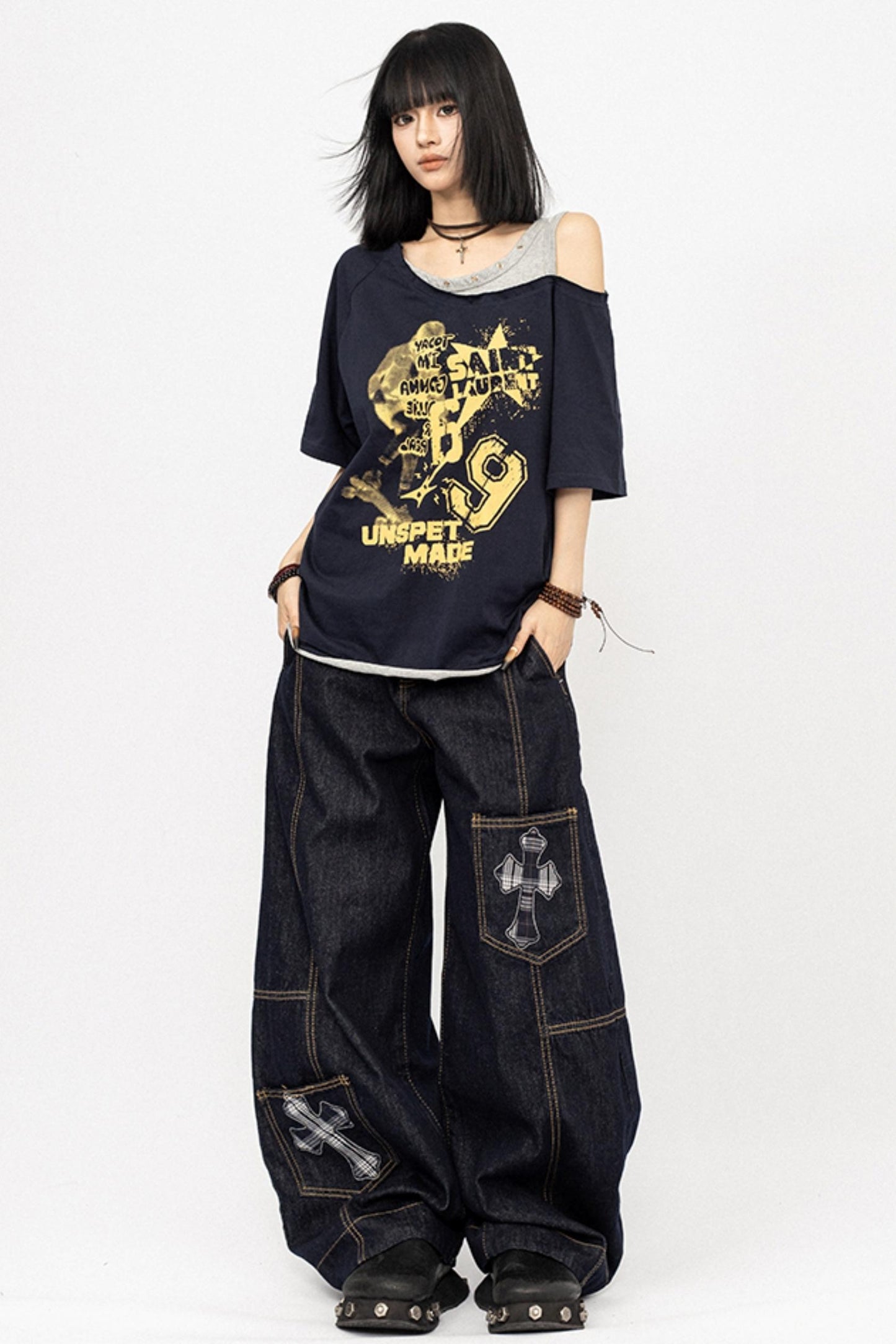 Vintage Off-Shoulder Loose T-Shirt