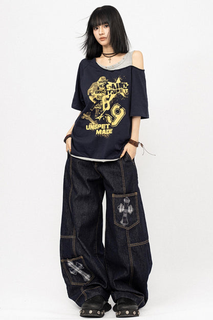 Vintage Off-Shoulder Loose T-Shirt