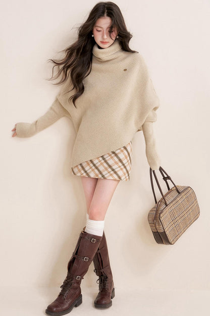 Oatmeal Asymmetrical Cape Sweater