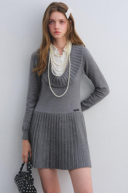 Patchwork Knitted Pleated Dress