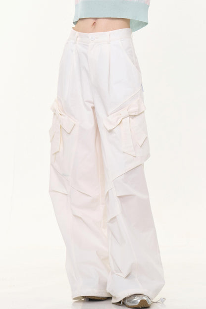 Retro White High-Waist Wide-Leg Pants