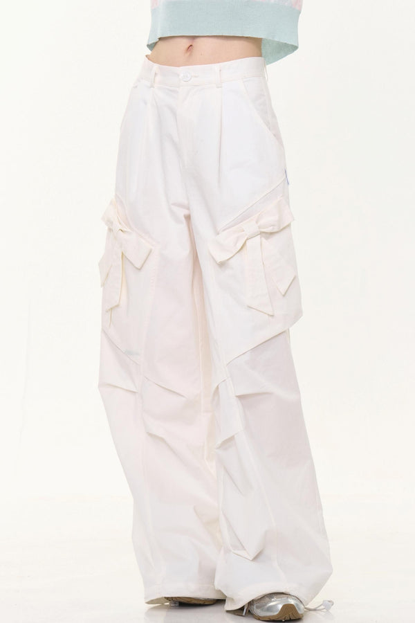 Retro White High-Waist Wide-Leg Pants