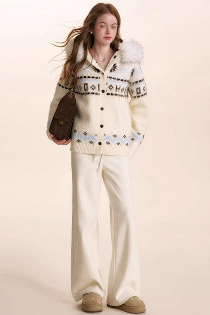Fair Isle Wool Hooded Cardigan