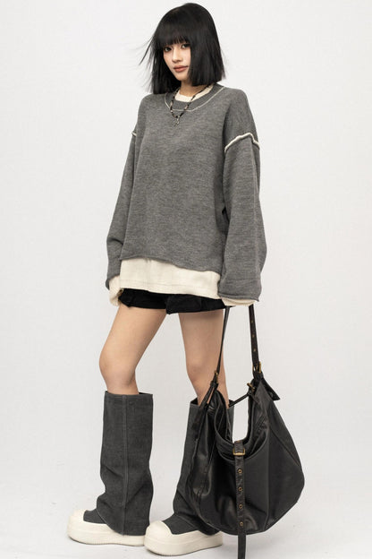 Fake Two Loose Knit Smock Sweater