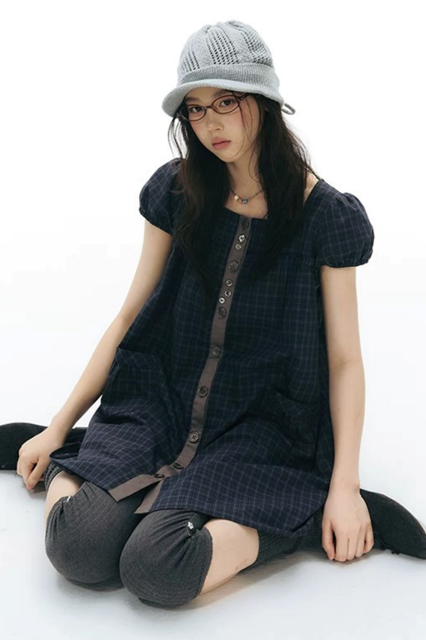 Plaid Puff Sleeve Babydoll Dress