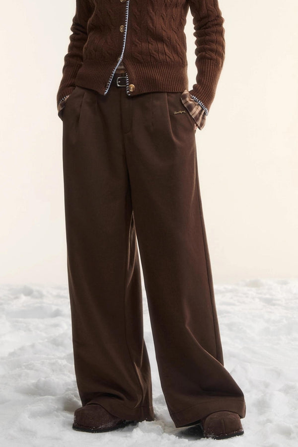 Plaid Fleece-Lined Wide-Leg Pants