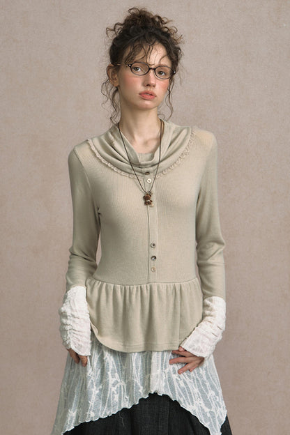 Fake Two Piece Wind Lace Knitted Top