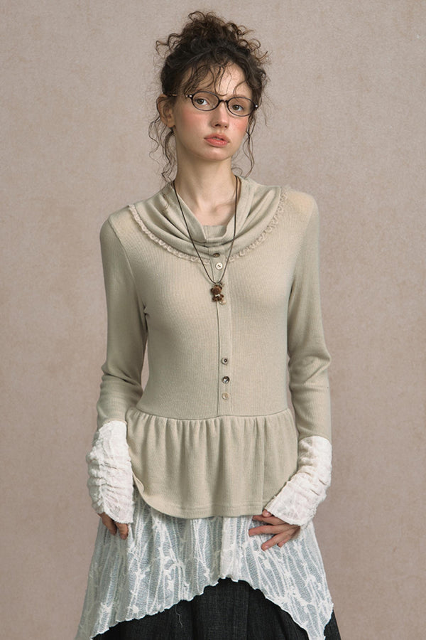 Fake Two Piece Wind Lace Knitted Top