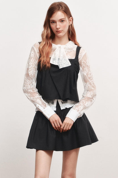 Pleated Sleeveless Black Top