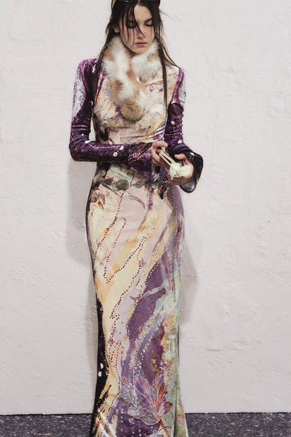 Velvet V-Neck Mermaid Dress