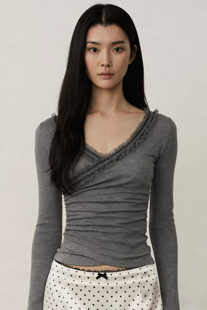 Rayon Lace Flared-Sleeve Top