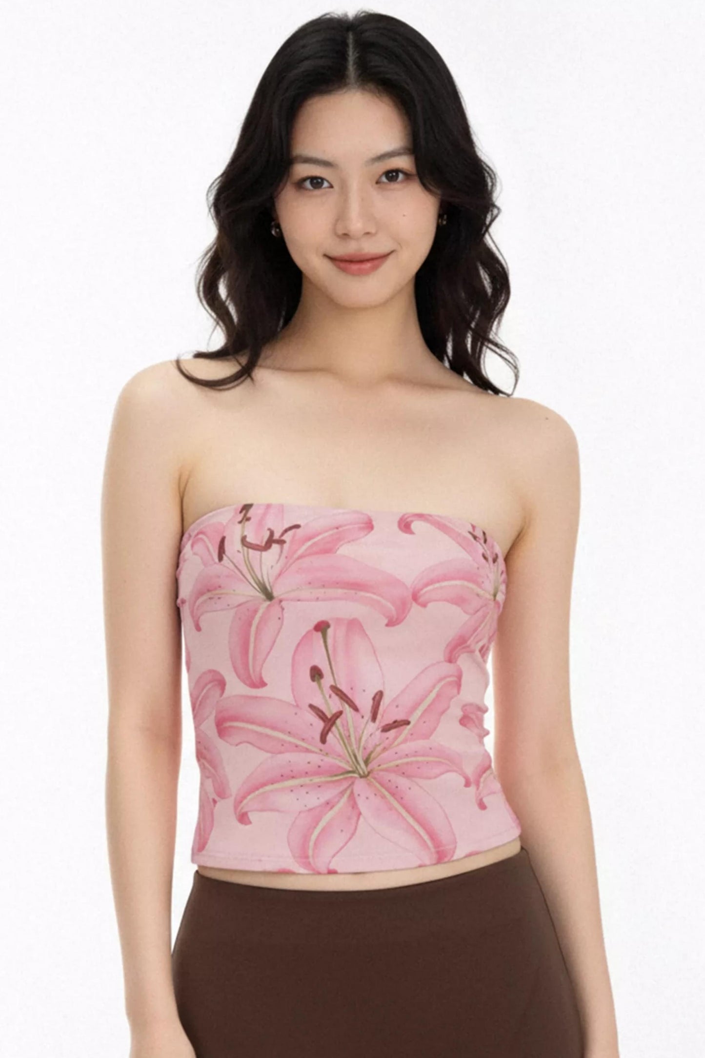 Top de tubo de malla floral rosa