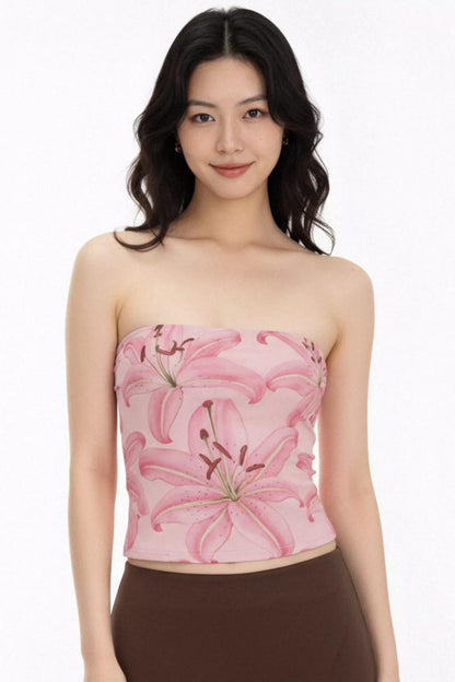 Top de tubo de malla floral rosa