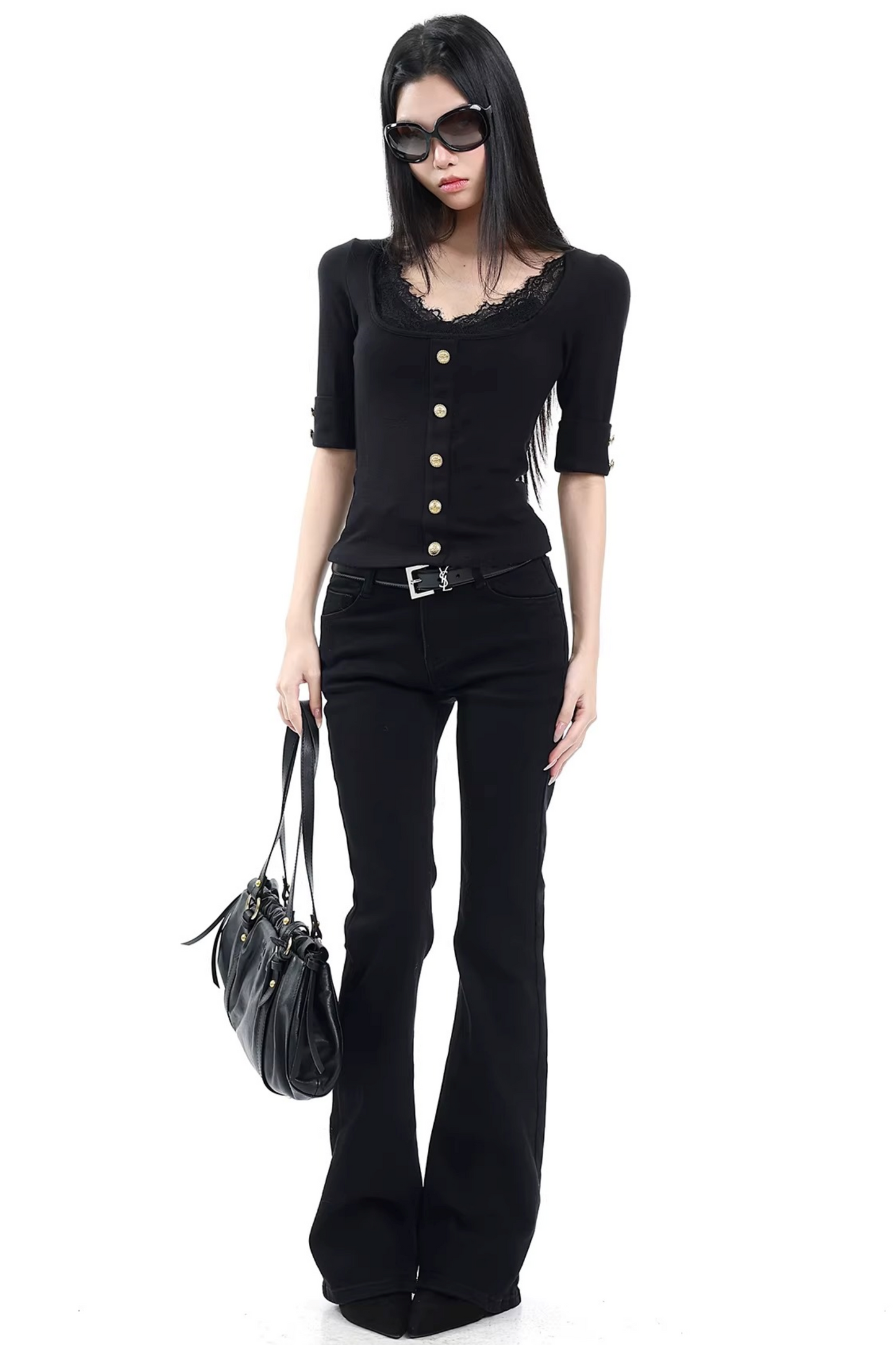 Black Lace V-Neck Top