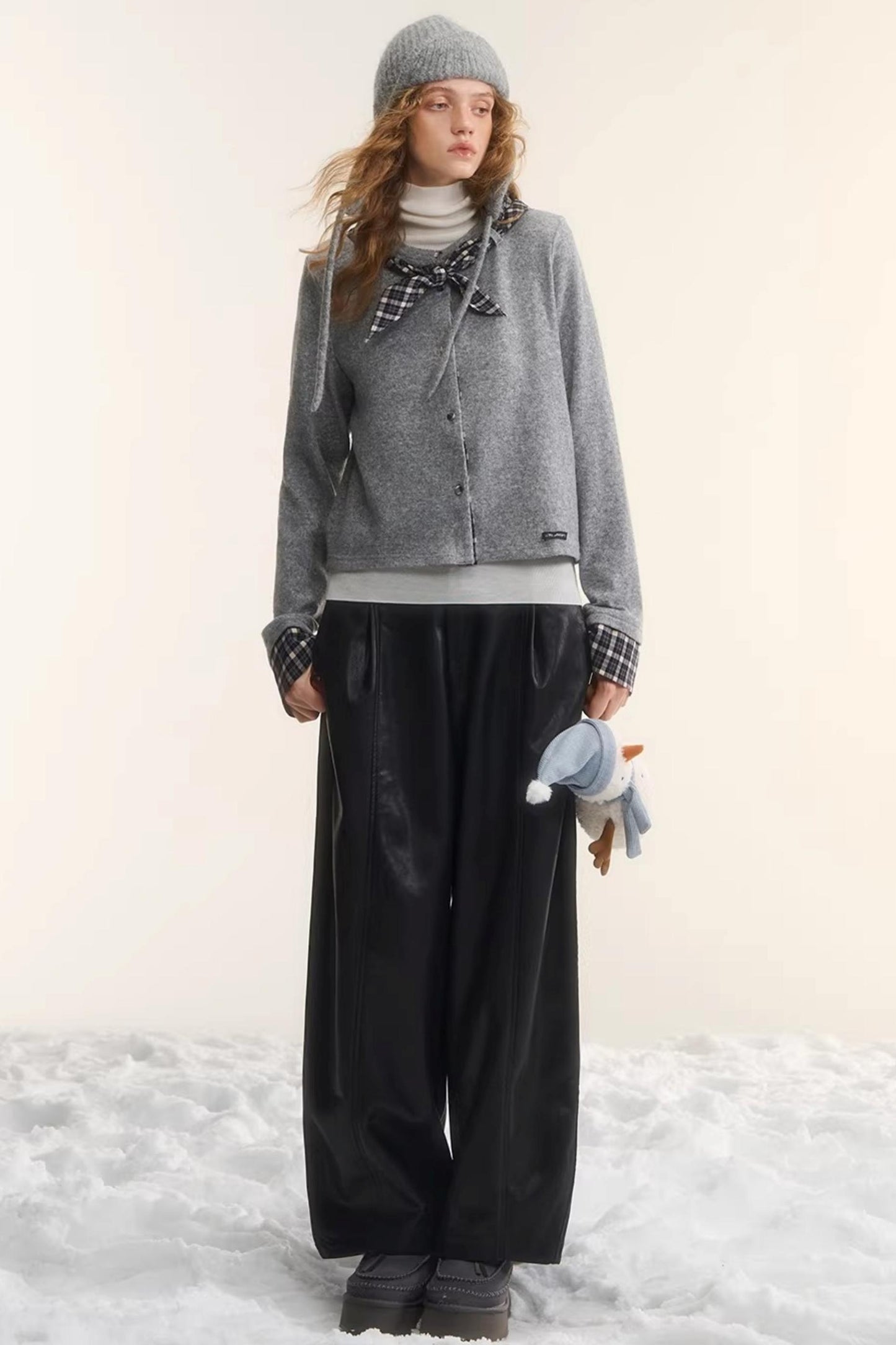 Elastic Waist Black Leather Pants