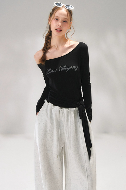 Rhinestone Embellished One-Shoulder Top