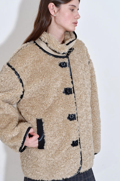 Furry Bear Color-Blocked Coat