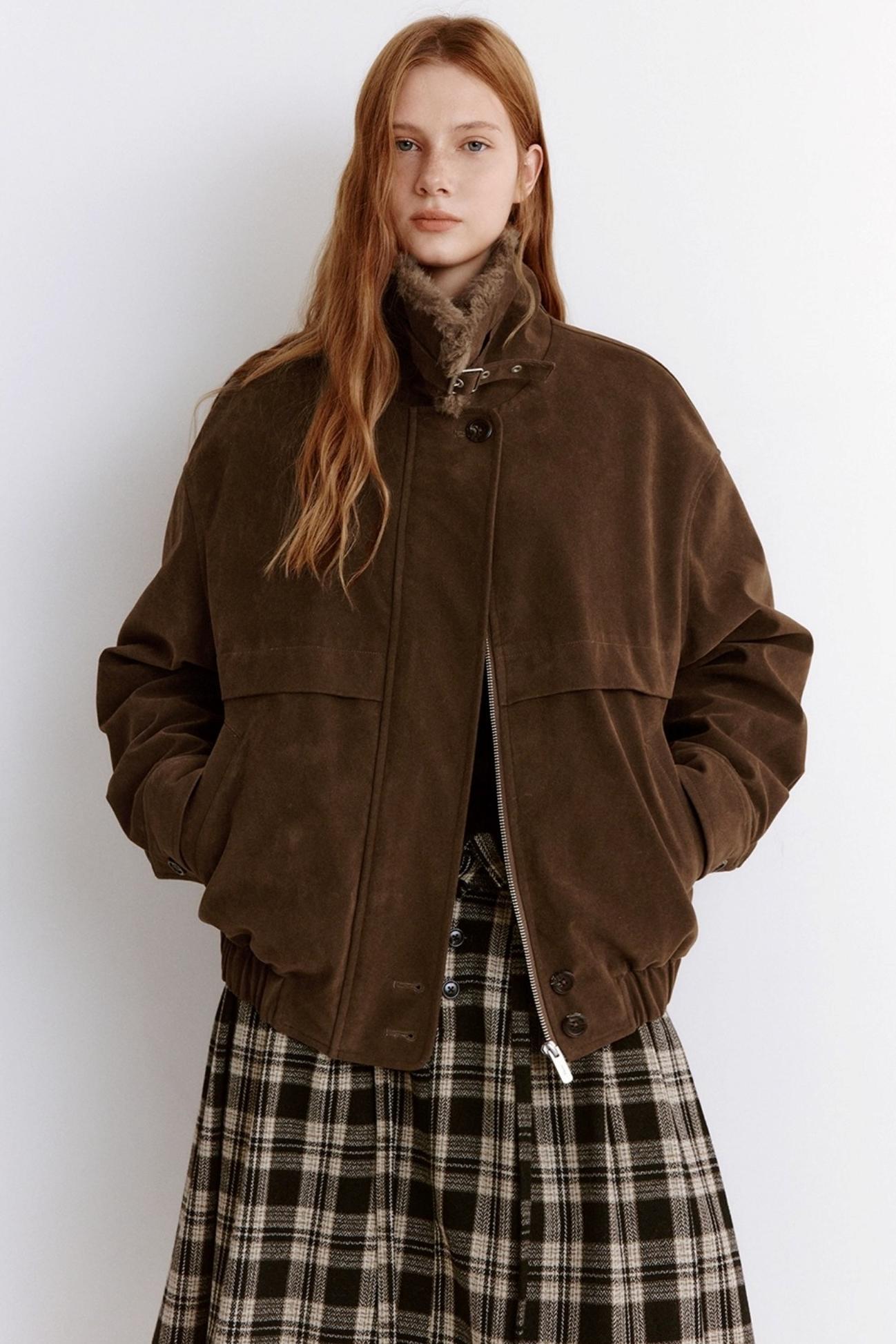 Stand Up Collar Nubuck Suede Jacket