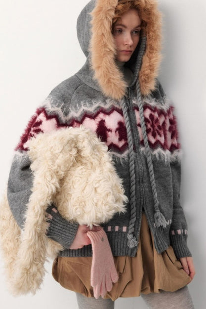 Faux Raccoon Fur Hooded Coat