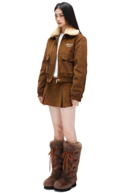 Retro Corduroy Jacket Skirt Set