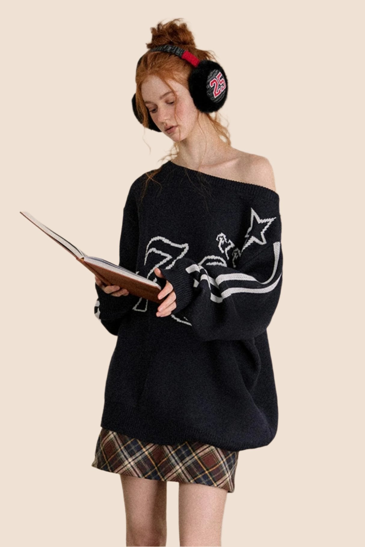 Retro Loose Slant Shoulder Knit Sweater