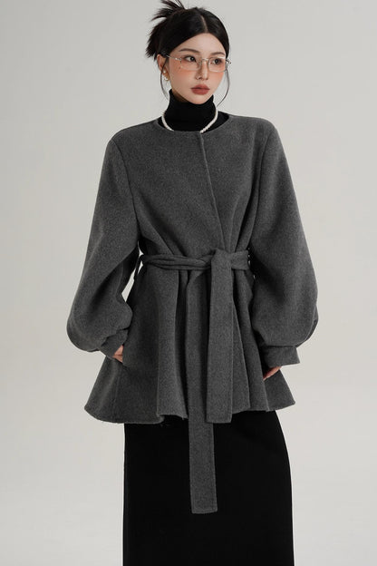 Lantern Sleeve Wool Coat
