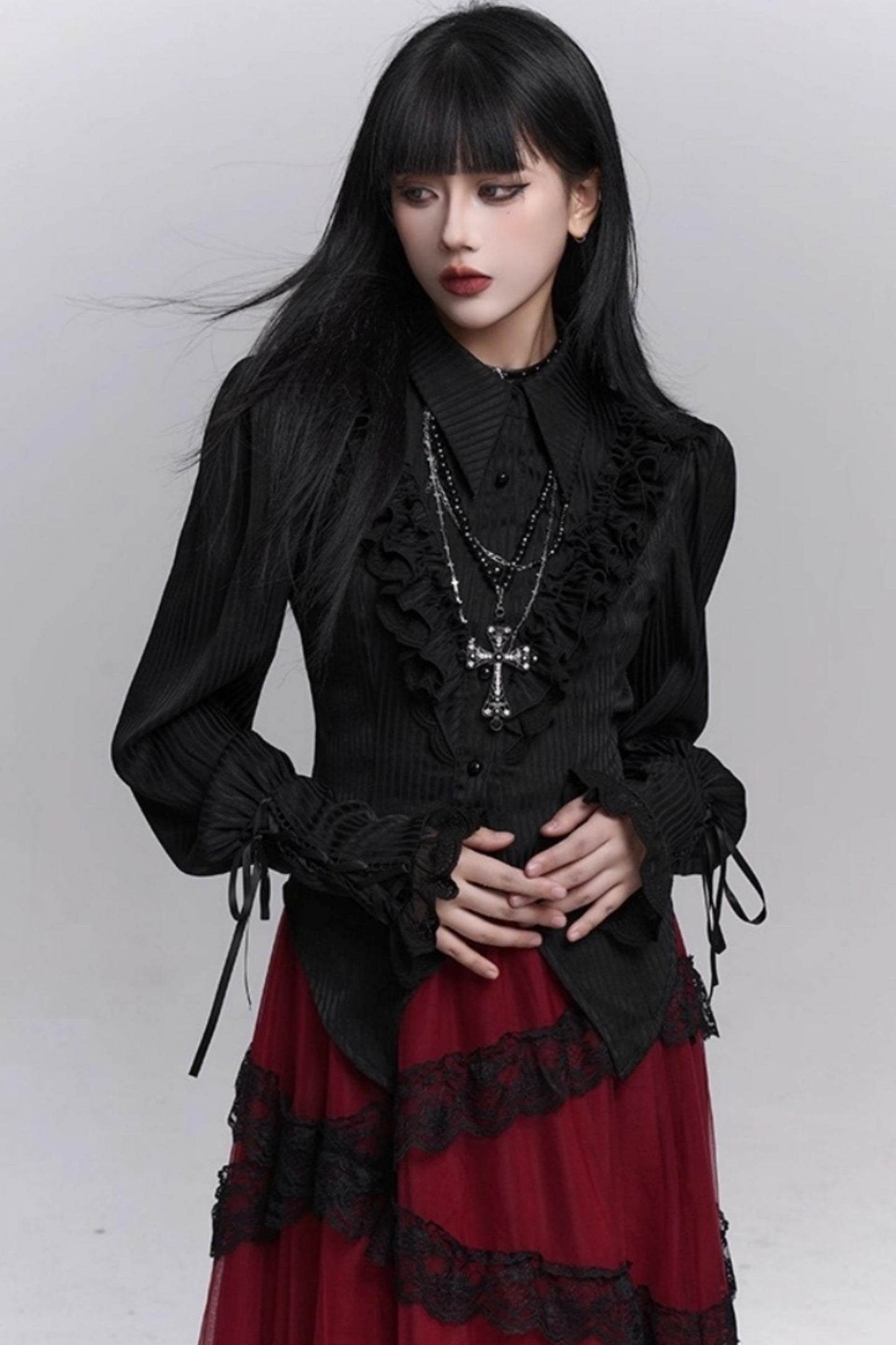 Gothic Black Long-Sleeved Top