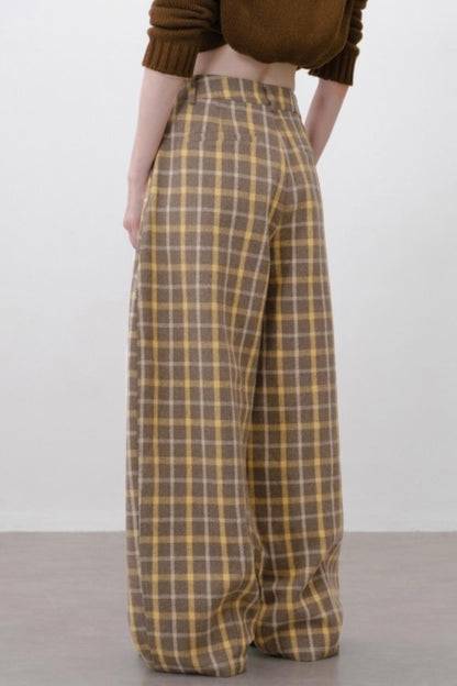 Retro Plaid Wide-Leg Pants