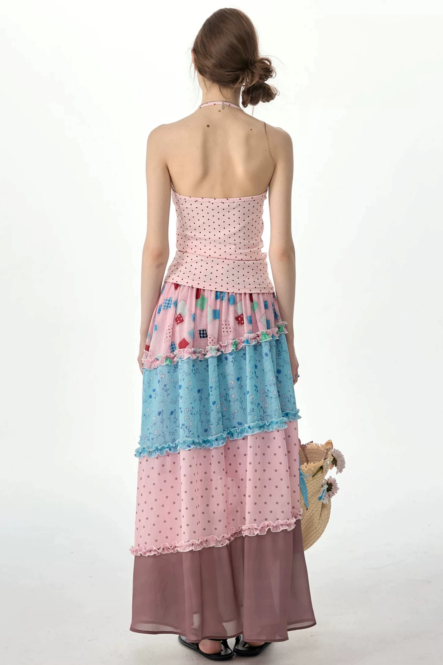 Rosa gepunktetes Neckholder-Tanktop