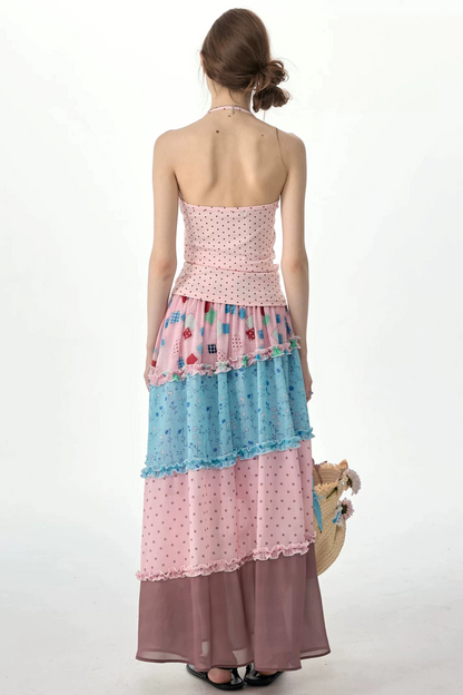 Rosa gepunktetes Neckholder-Tanktop