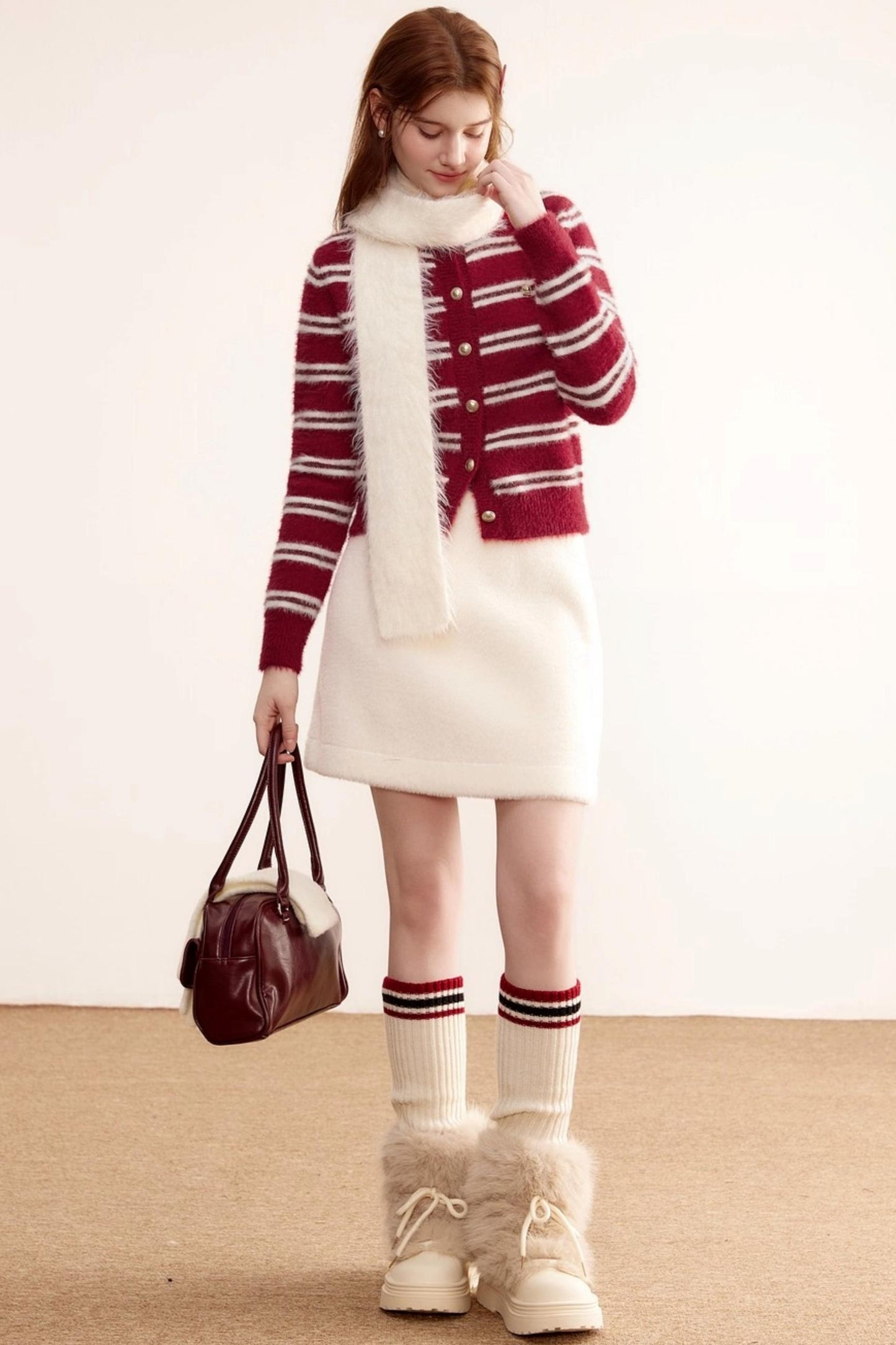 Christmas Red Striped Knitted Cardigan