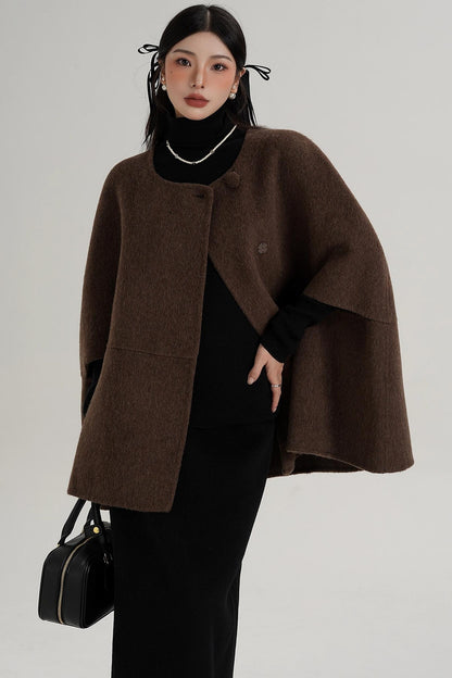 Elegant Fox Fur Wool Cape Coat