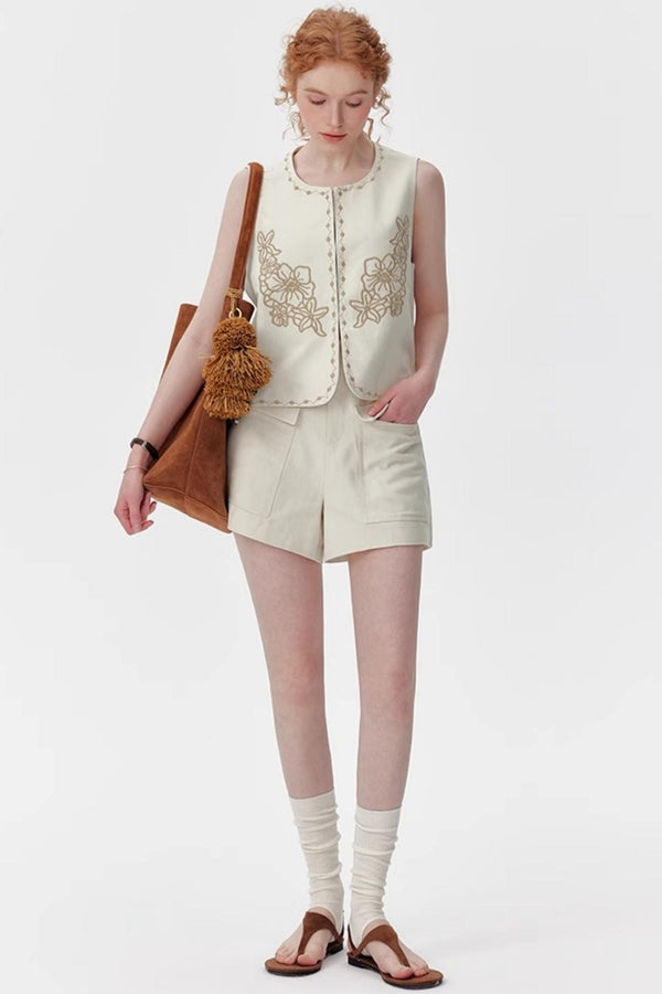 Silk-Linen Tailored Shorts Vest Set-Up