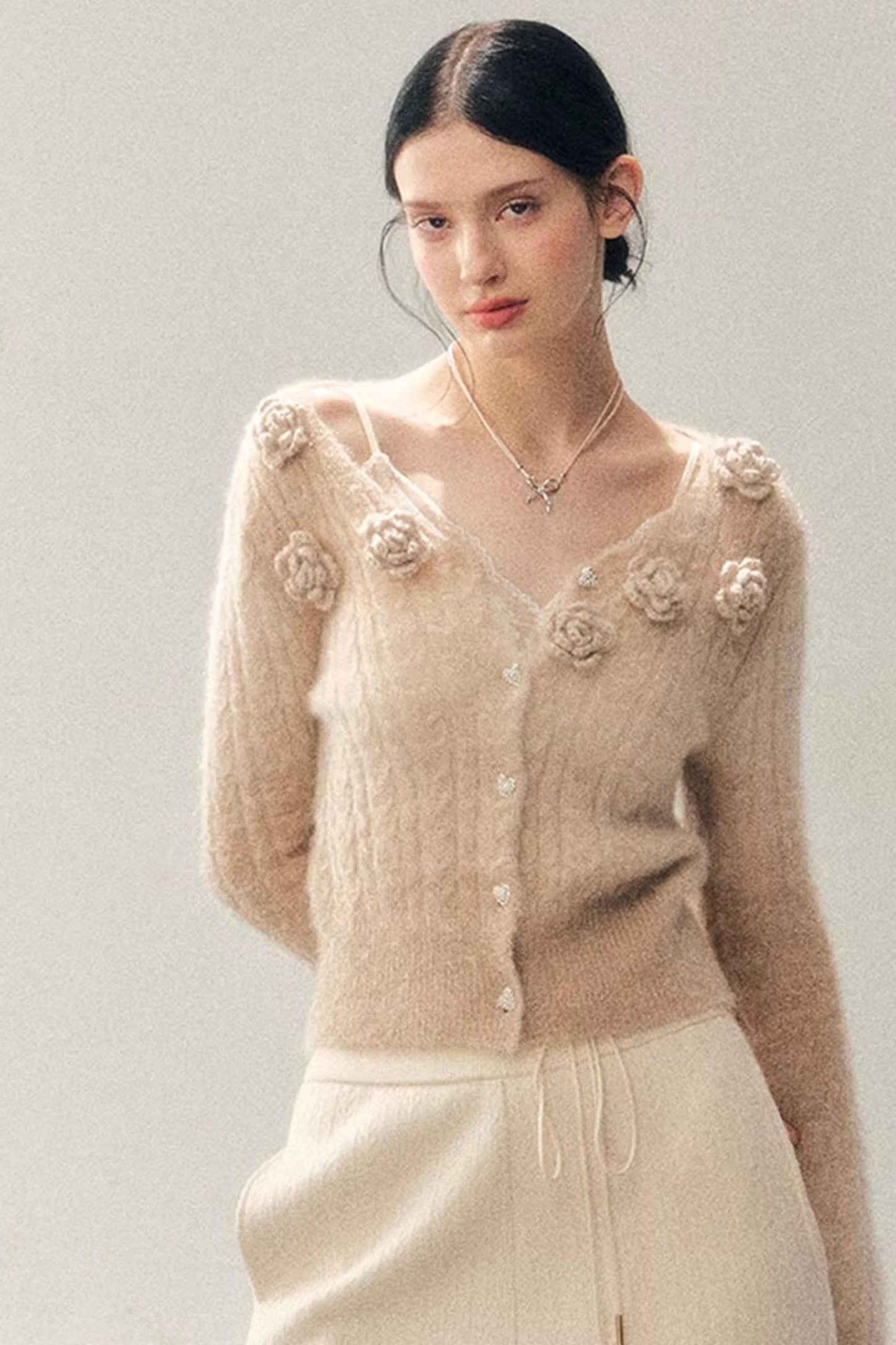 French Floral V-Neck Sweater