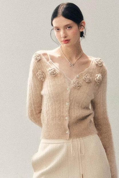 French Floral V-Neck Sweater